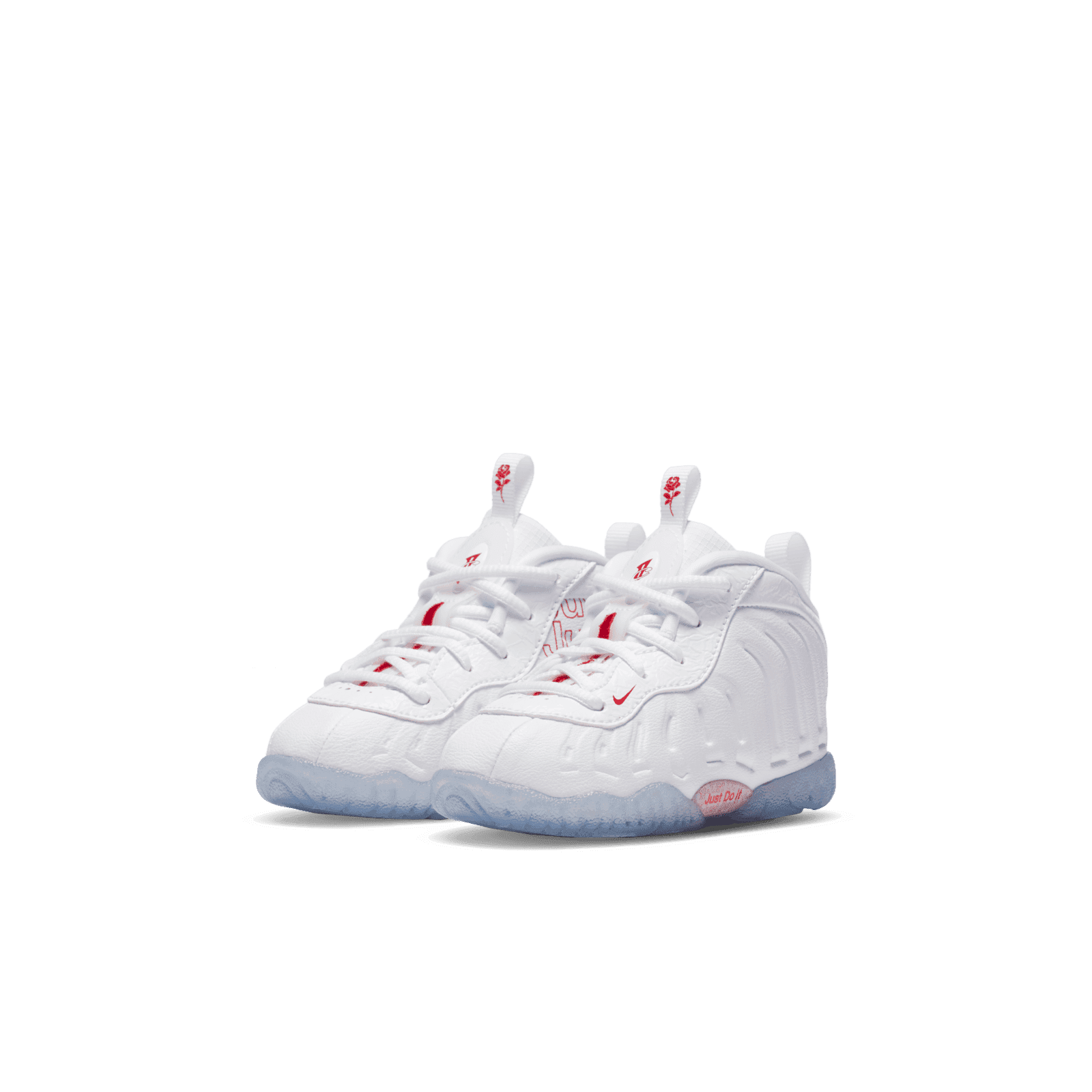 white red foamposites rose