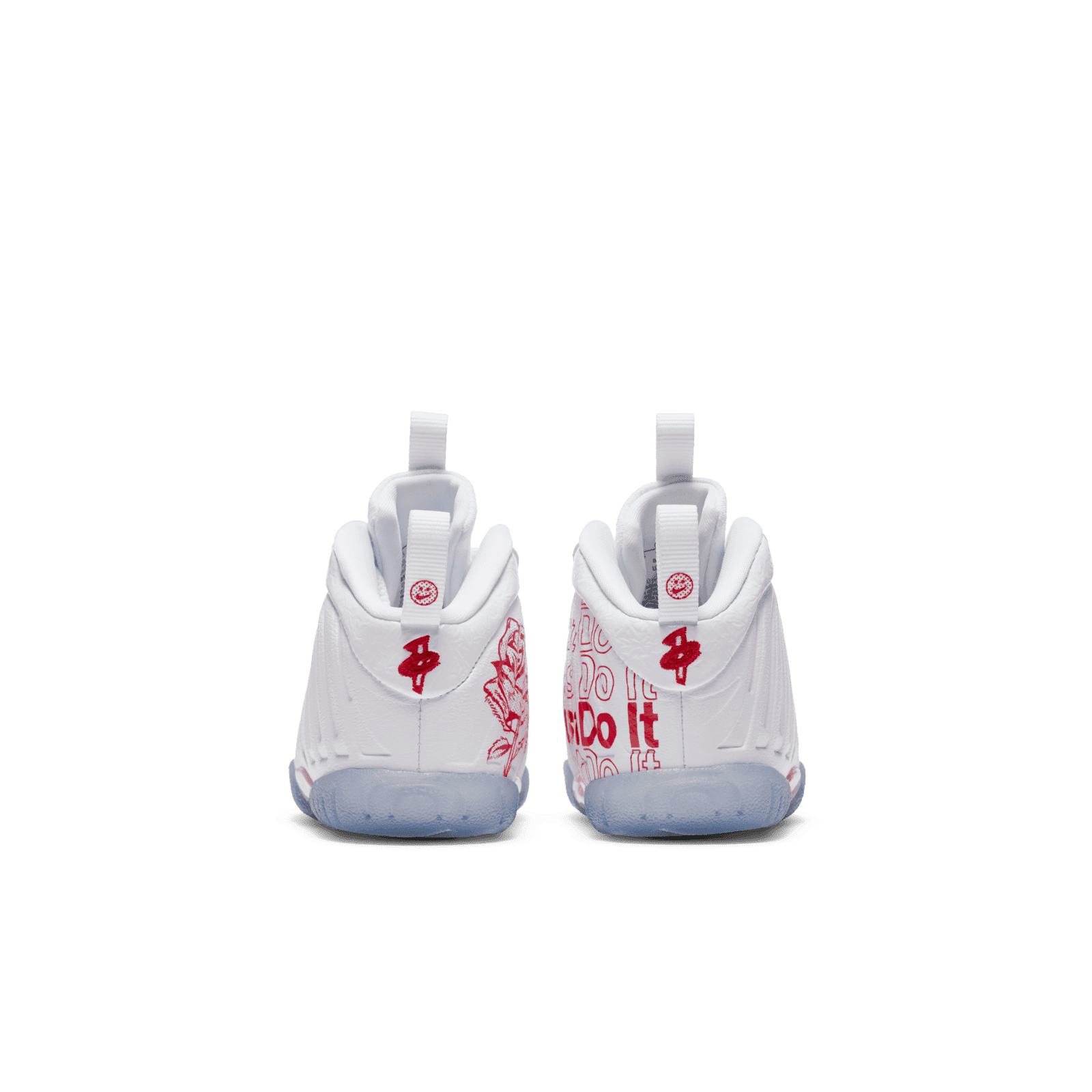 white foamposites with red roses