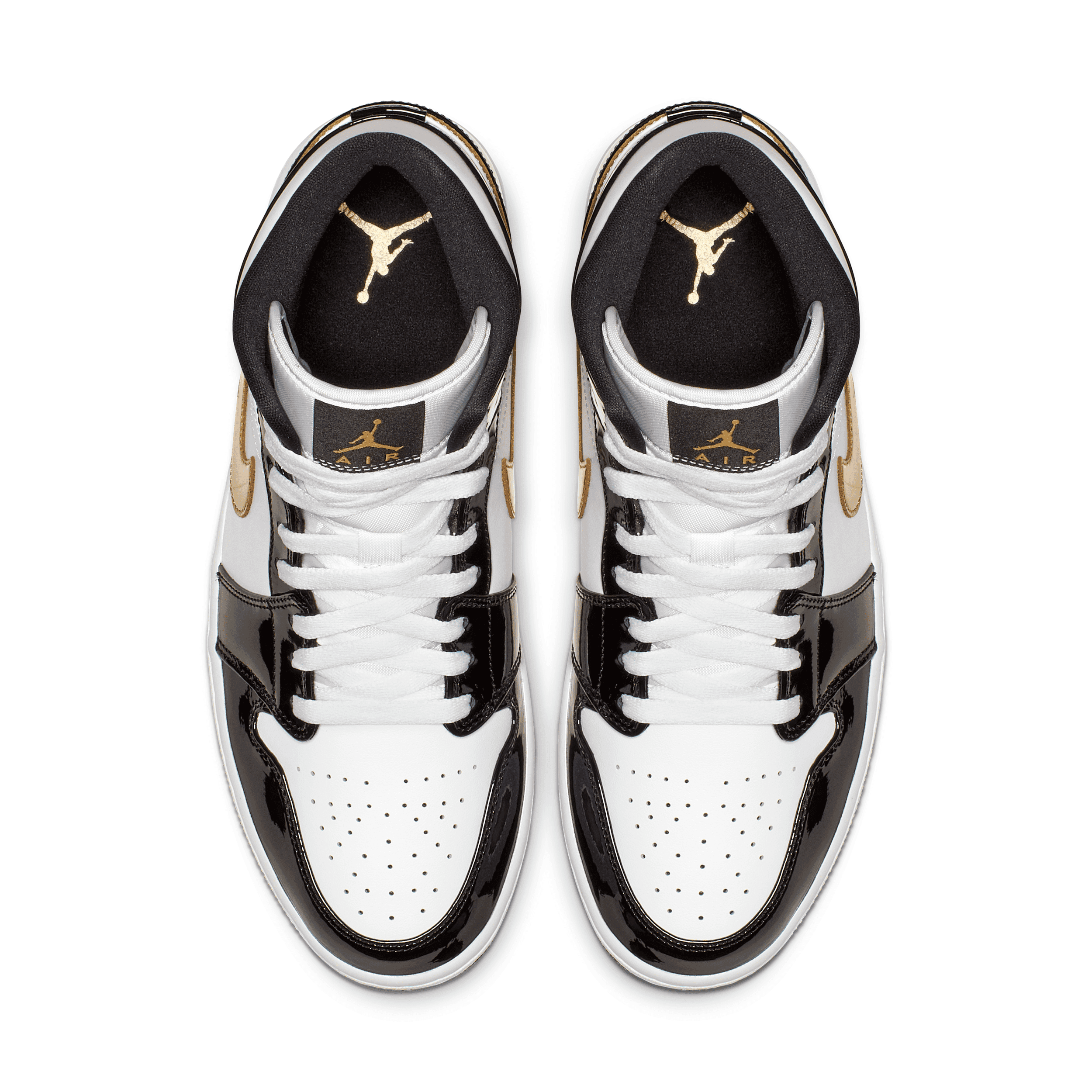 Air Jordan 1 Mid SE Patent Black Metallic Gold White - 852542-007