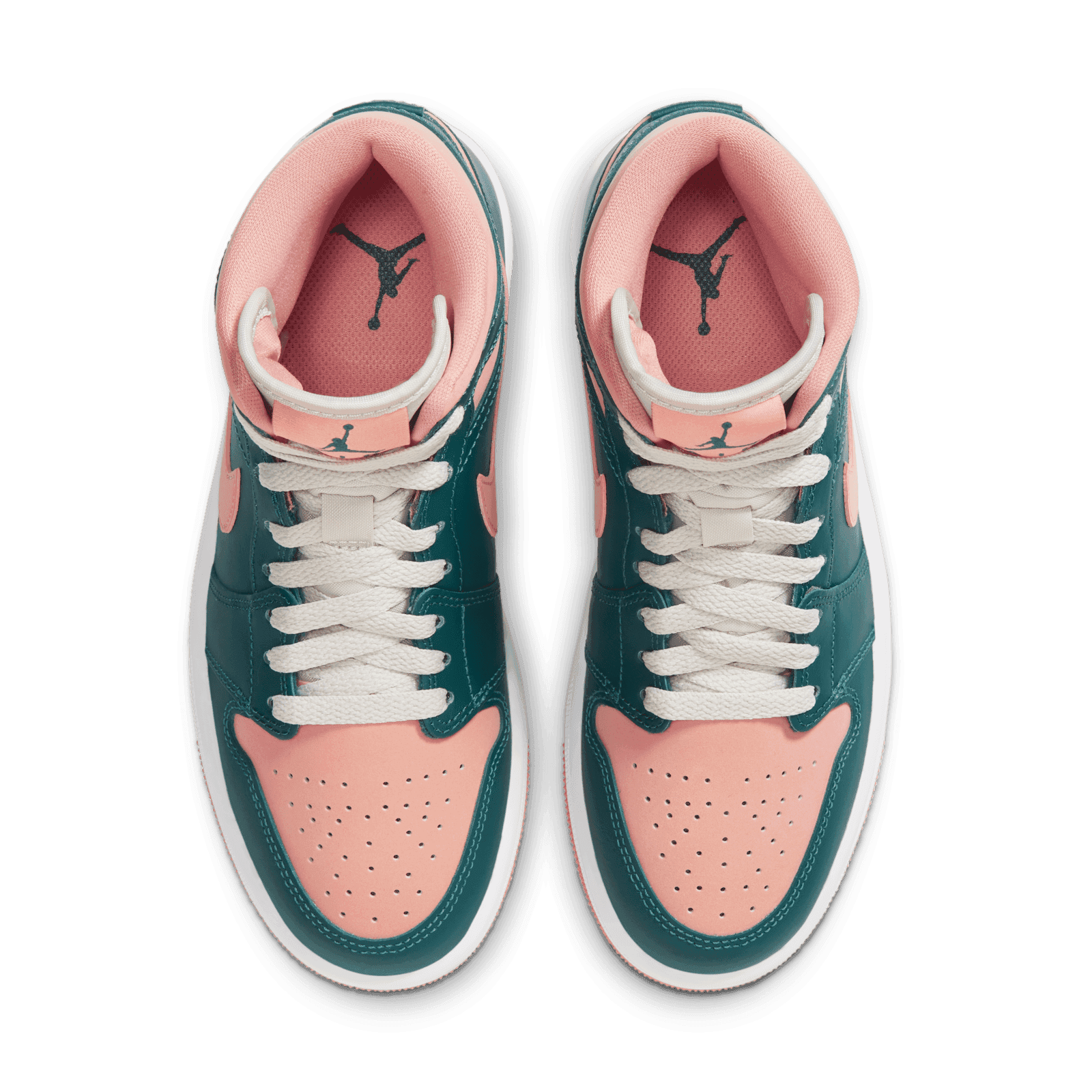 white teal and peach jordans