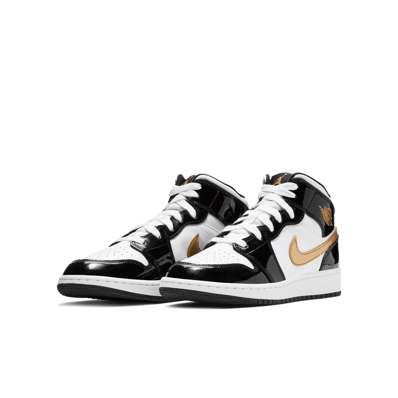 black.white.gold 専用ページ Air Jordan 1 Mid Patent Black White Gold (GS) - BQ6931-007