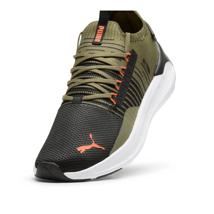 PUMA SOFTRIDE Symmetry Fuzion in Olive/Black/Flame Flicker