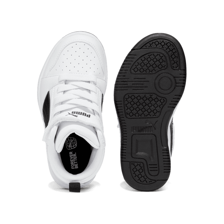 PUMA Rebound V6 Mid Sneakers in White/Black (PS) - 393832-02