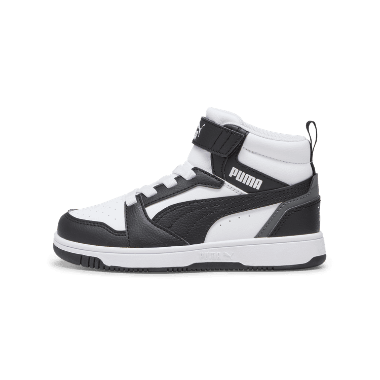 PUMA Rebound V6 Mid Sneakers in White/Black/Shadow Grey (PS PUMA Rebound V6 Mid Sneakers in White/Black/Shadow Grey (PS