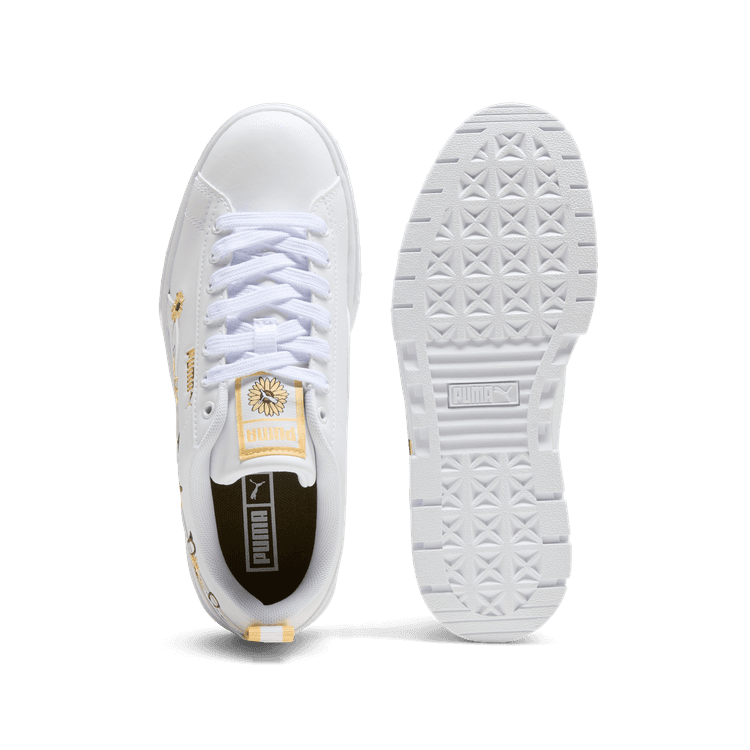 みゆページ PUMA Mayze Sunflower Embroidery Sneakers in White/Chocolate
