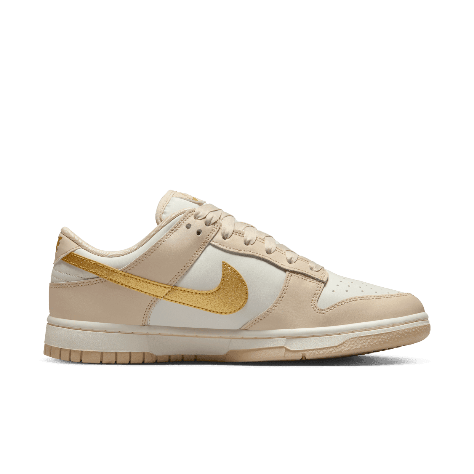Luxe Metallic Gold Swooshes Decorate The Nike Dunk Low