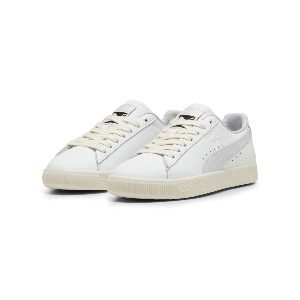PUMA Clyde Leather Sneakers in White/Silver Mist/Frosted Ivory