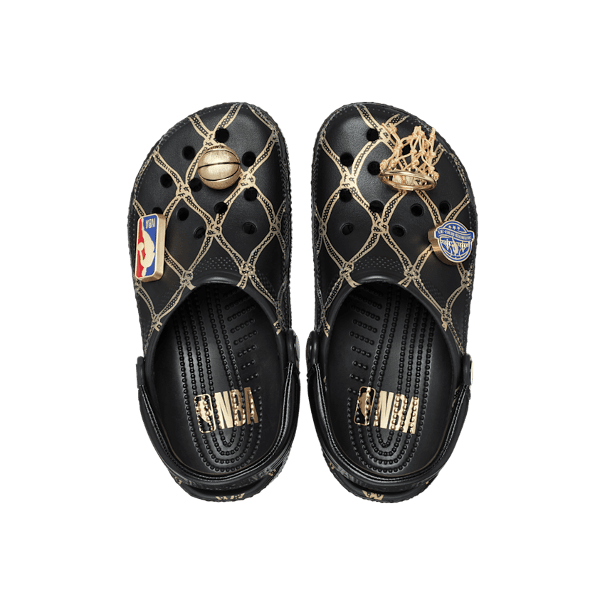 CROCS Black Kids Clog Sandals with Tan Lattice Print and NBA Charms Crocs NBA All-Star Classic Clog Black Gold Men 5 Women 7  main image 3