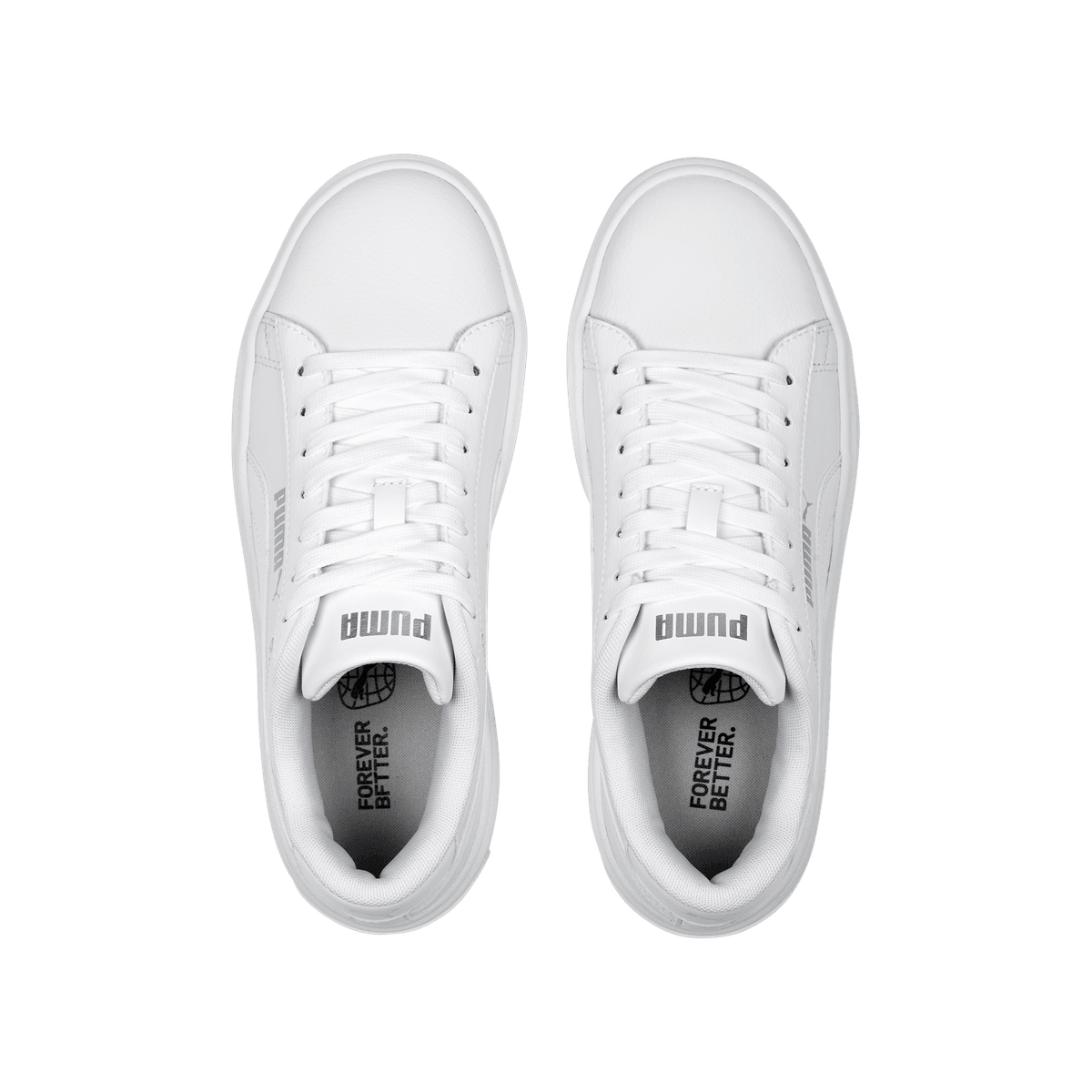 PUMA Smash Platform v3 Sneakers in White/Silver - 390758-01