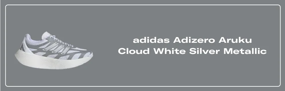 The adidas Adizero Aruku Cloud White Silver Metallic The adidas Adizero Aruku Cloud White Silver Metallic